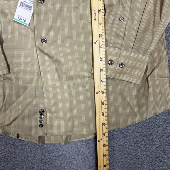 DOCKERS Mens Tan Plaid Button Down Shirt Stain Defender Long Sleeve Medium NEW - Picture 4 of 8